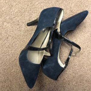 Alfani heels navy blue leather straps.